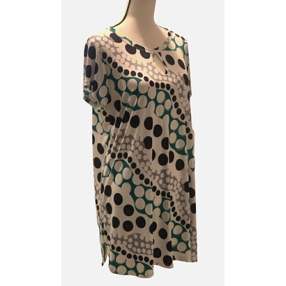 Crepas Women Mini Shirt Dress Tunic Size L Keyhole Multicolor Short Sleeve